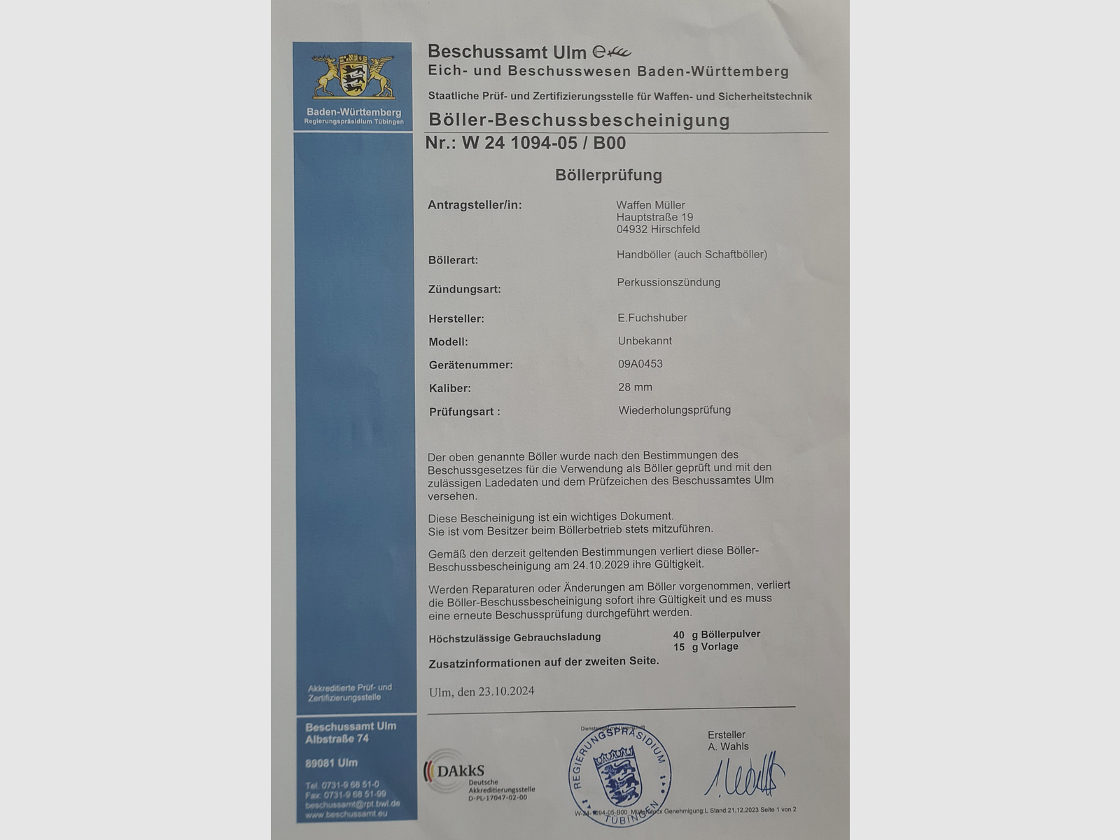 Schaftböller mit 28er Bohrung  für 40g Sch.P. mit Extras kein Stangassinger