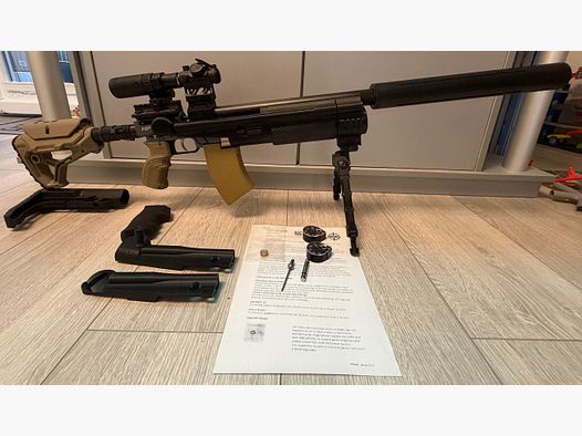 AEA HP-Max MK 1 Kal. .35 9mm F-luchtgeweer pompactie, RED-DOT en opvouwbare vergroting 1-5x (vergroter), tactisch, FAB-schaft, Donny FL, bipod tactisch