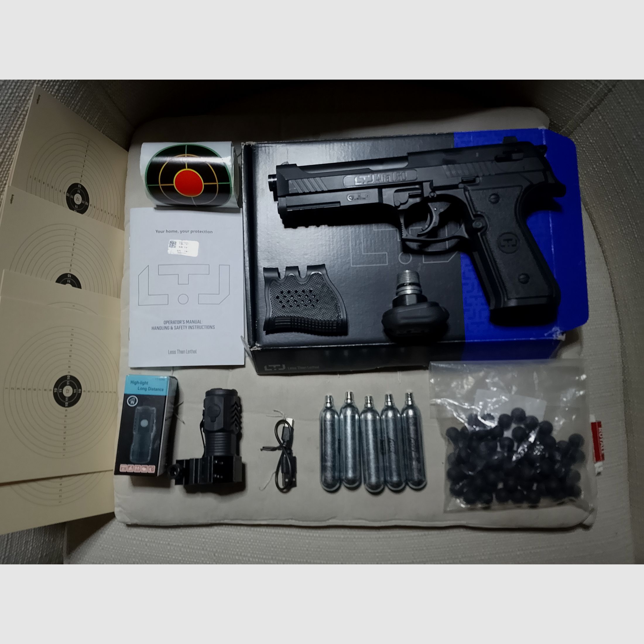 Alfa Ltj 1.50 RAM Paintball Markierer Cal .50 Set Kit Tactical Led Lampe Rubberballs CO2 Kapseln usw