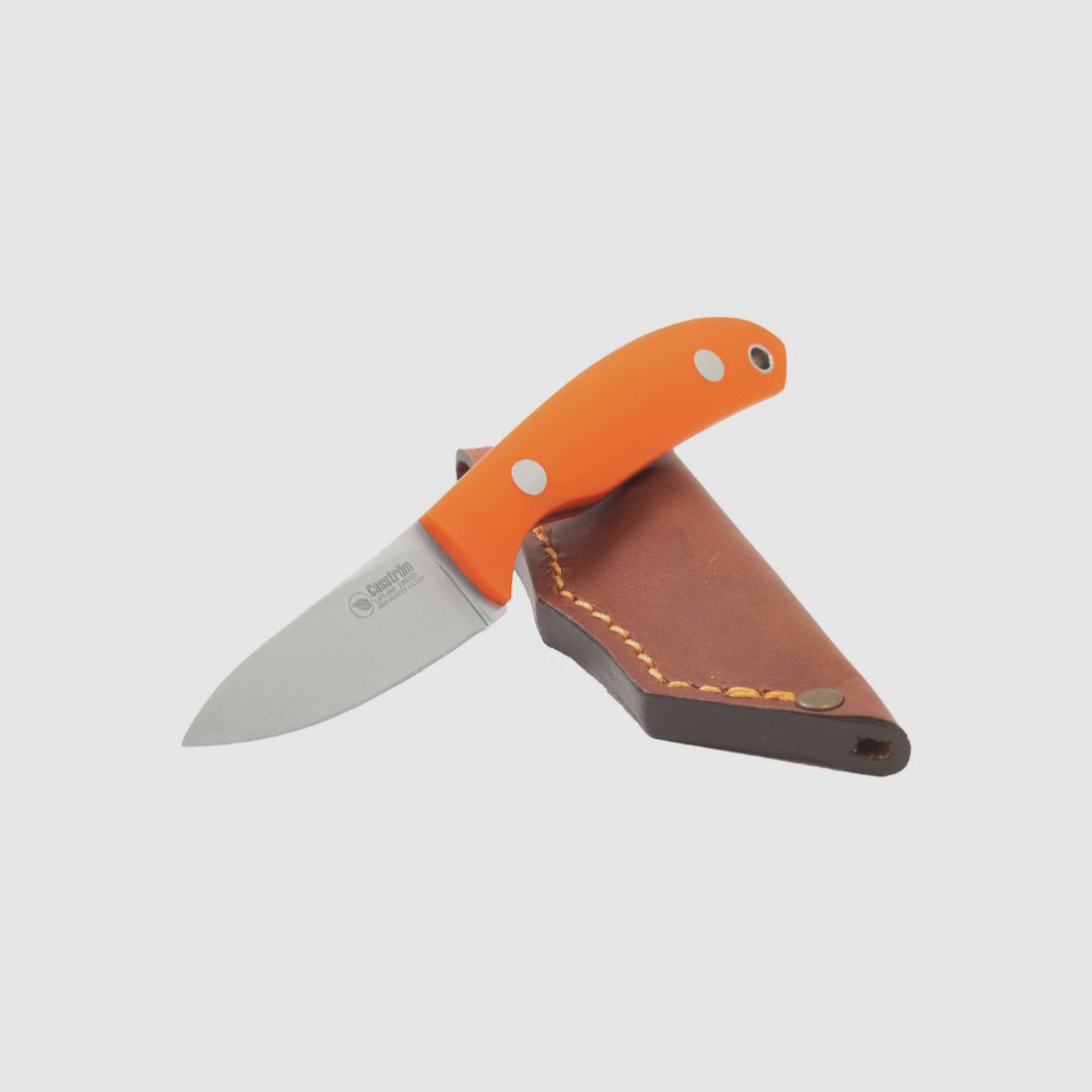 Casström Safari Mini Hunter, Pomarańczowy G10, Skórzana pochwa