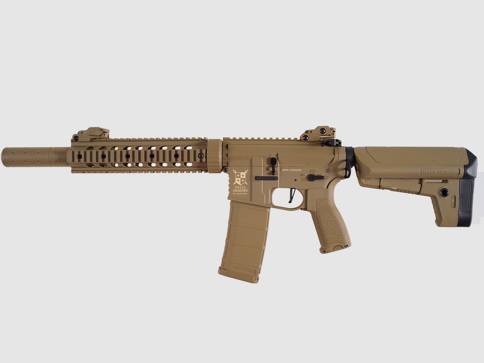 AR15 SilentOps 9 Zoll CHARLIE Tan S-AEG Softair Gewehr Frei ab 18 Jahren | Delta Armory