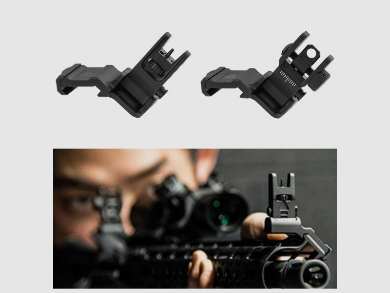 UTG Accu-Sync 45 Grad Flip-Up Rear und Front Sight SET schwarz Picatinny Klappkorn Seiten AR15 9