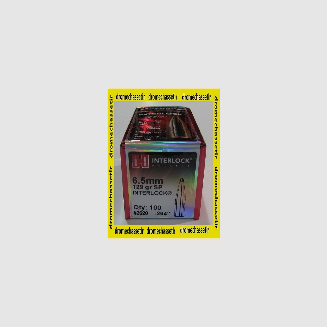 boite de 100 ogives Hornady, 6,5mm, Interlock SP 129 grains, ref 2620