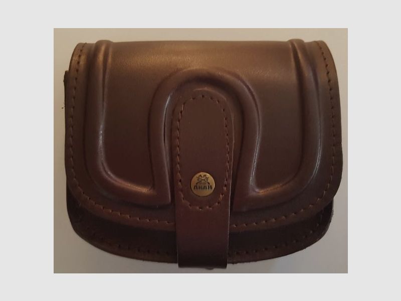 Estuche para cartuchos AKAH con borde perfilado de cuero genuino