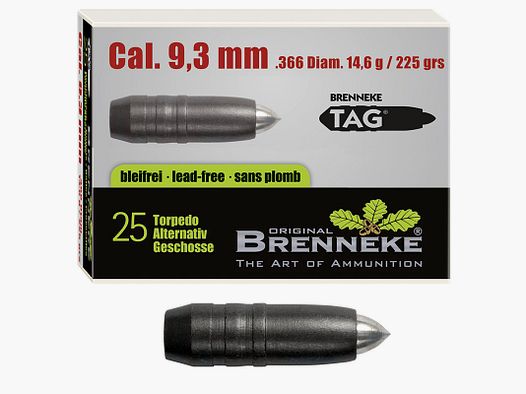 Brenneke kogel 9,3mm (.366) TAG 14,6g / 226grs 25 stuks