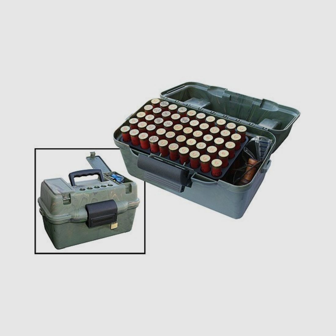 MTM Deluxe Schrotpatronenbox SF-100D-09 camo mit Tragegriff für 100 Schrotpatronen .12 / .20