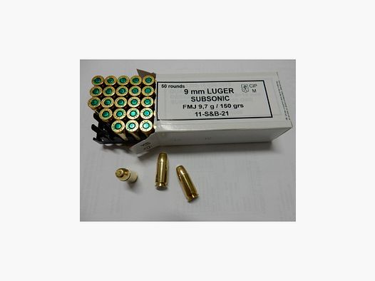MUNITION SELLIER & BELLOT CAL 9X19 SUBSONIC 150 GRS FMJ BTE DE 50