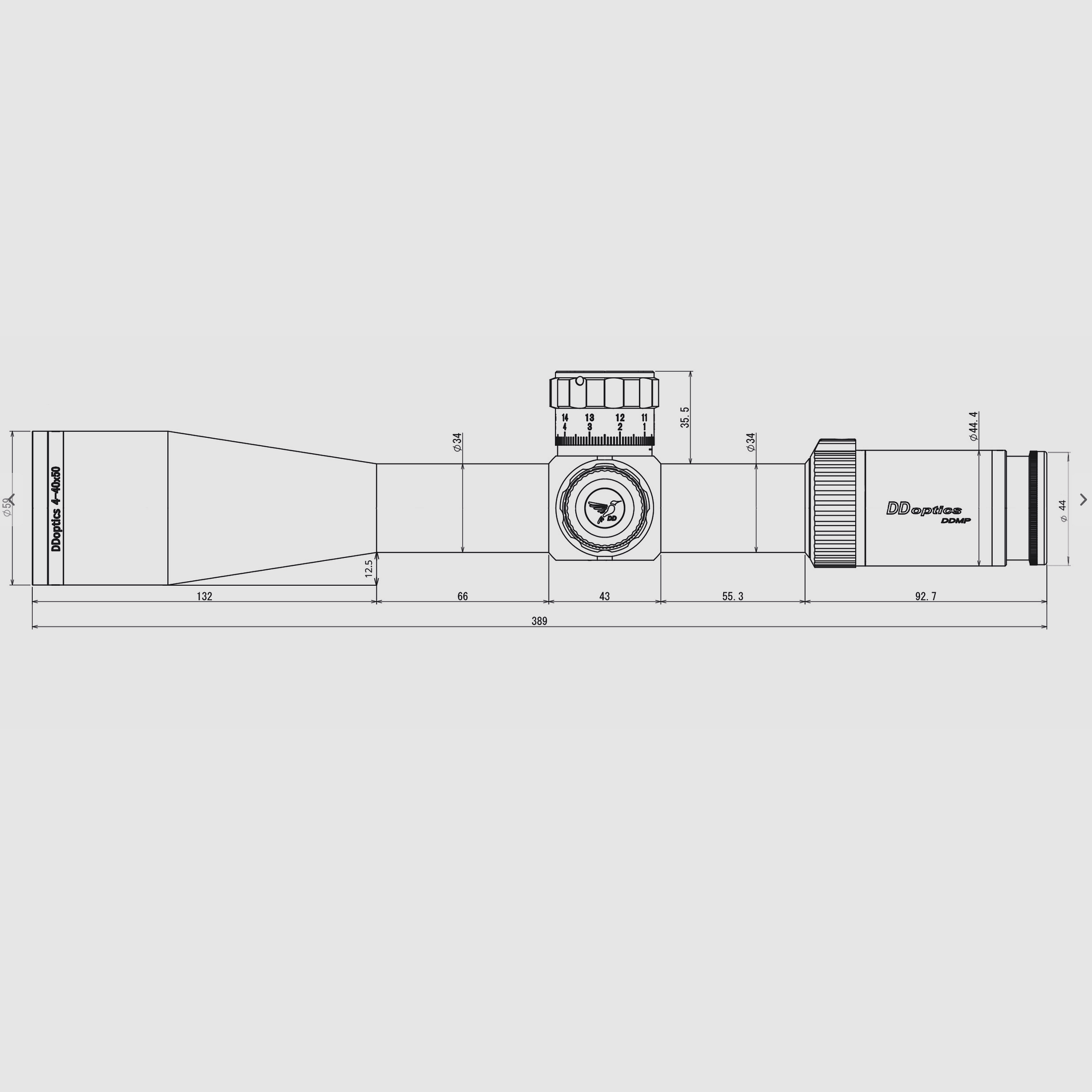 DDoptics 442511141 Zielfernrohr DDMP V10 4-40x50 Sportschießen 1/8 MOA tac-A