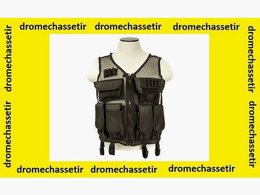 Gilet Tactique leger , Vism, avec porte chargeurs et pochettes de rangement, noir
