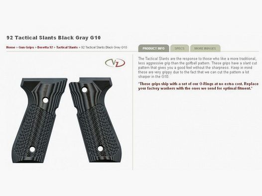 VZ Grips per Beretta 92/96/98 Tactical Slants Black Grey G10