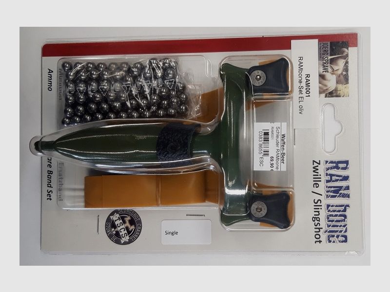 ESC RAMbone lance-pierres olive incl. bande de rechange + billes équipement sportif