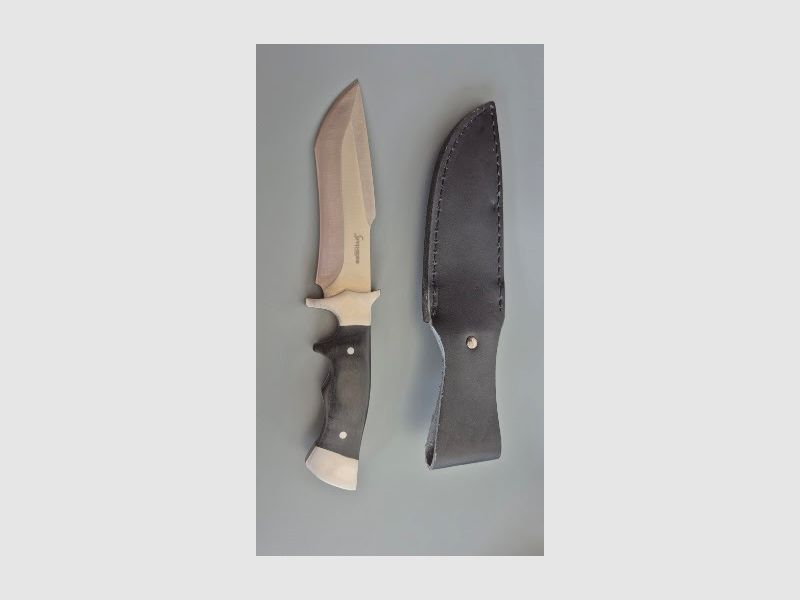 Cuchillo de caza / de viaje elegante con funda de cuero genuino – como nuevo