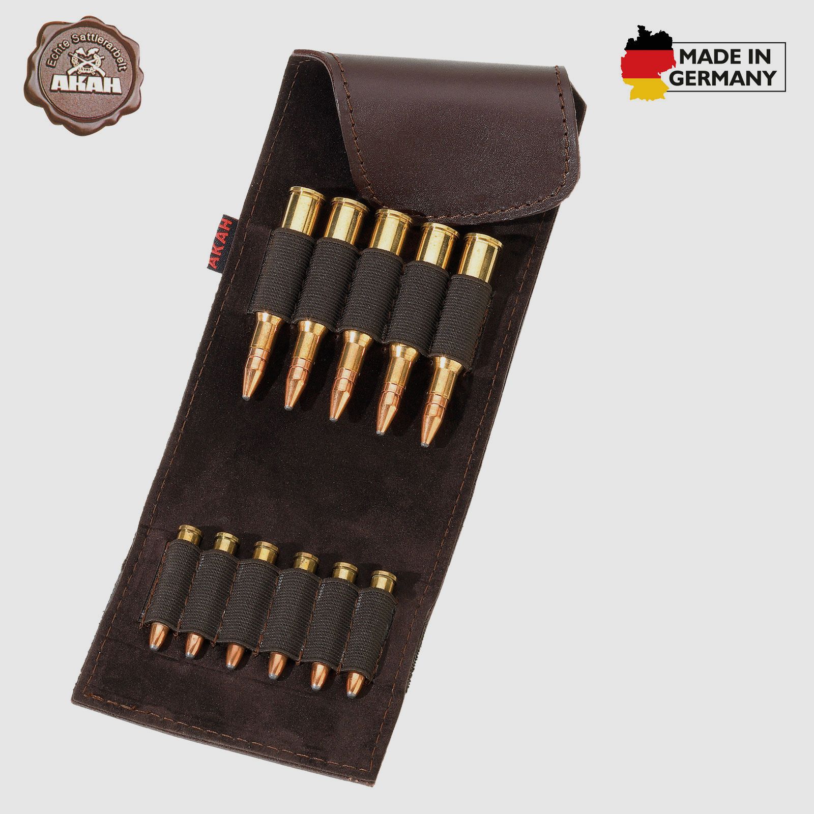 Custodia per cartucce AKAH in pelle di bufalo per 5 cartucce a pallini e 6 cartucce per il periodo di chiusura