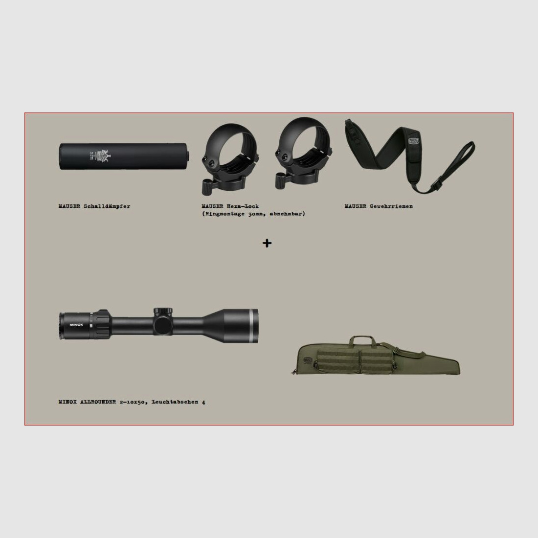Mauser M12 Max; Pacchetto di avviamento professionale M12 Max; Minox 2-10x50; Silenziatore