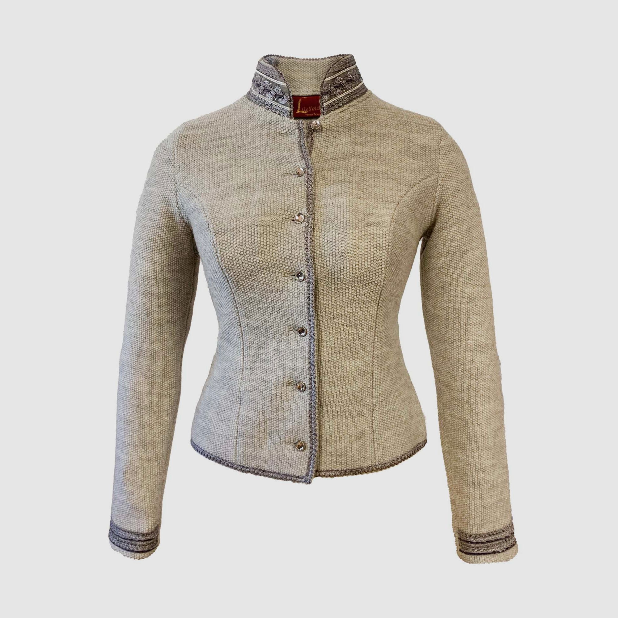 Litzlfelder Strickjacke mit edlem Kragen in silber