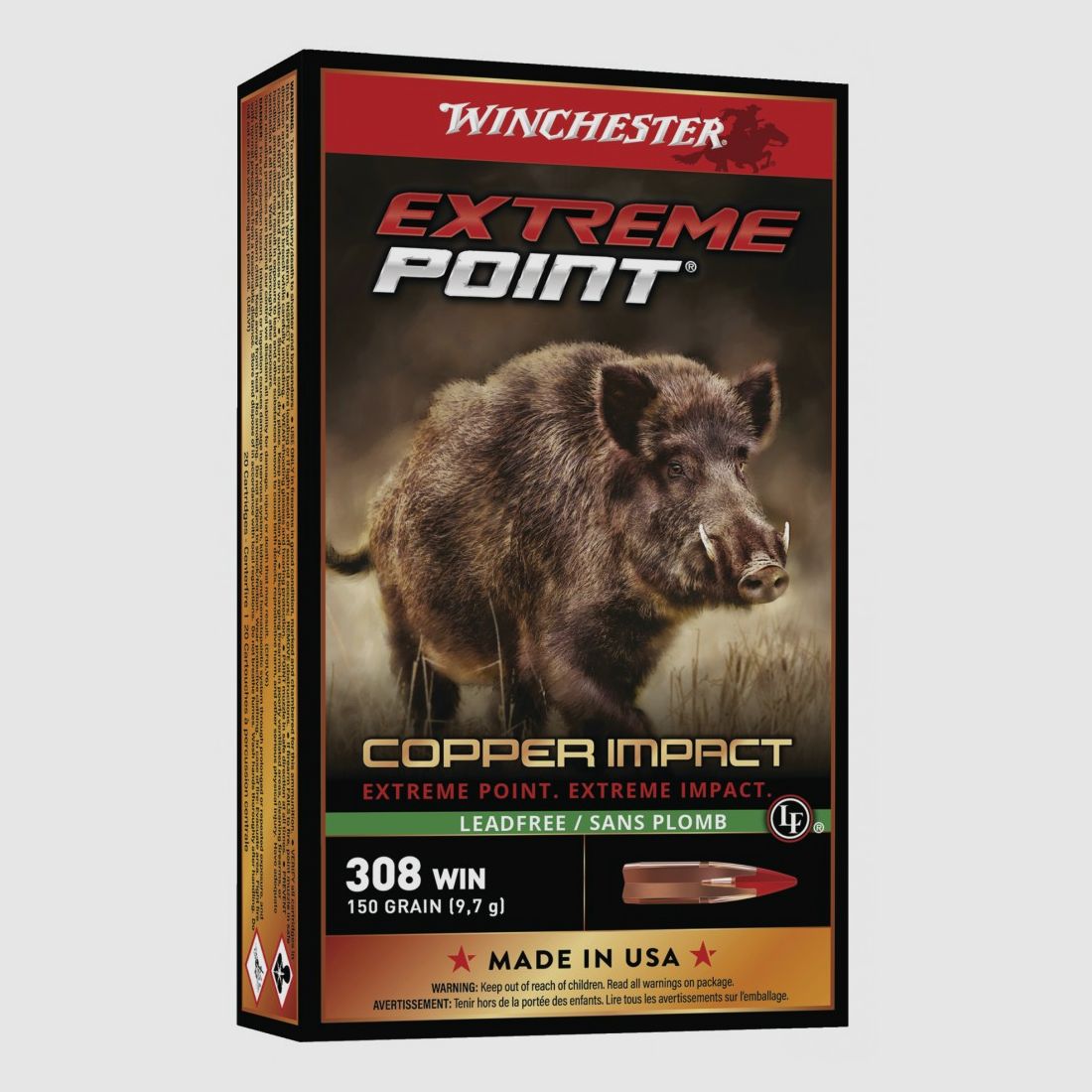 Box of 20 cartridges Winchester Extreme Point lead free cal. 308 win 150gr 9.72G