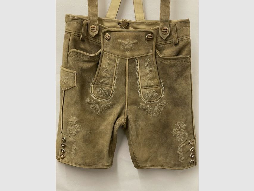 Short men's leather trousers with suspenders, image 2 of 3