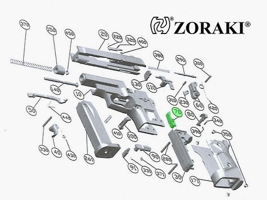 Abzugsklinke fĂĽr Schreckschuss Pistole Zoraki 914, Kaliber 9 mm P.A.K., Ersatzteil