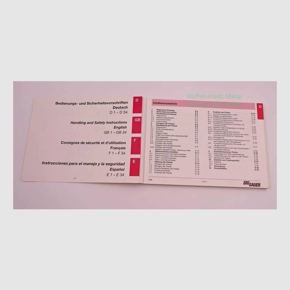 SIG Sauer Operating Manual Mod. P226
