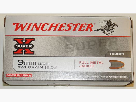 Winchester - RECIÉN LLEGADO - Munición 9mmLuger (9x19) FMJ 124grs. Winchester, 50 cartuchos
