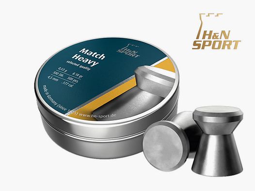 500 StĂĽck H N Flachkopf Diabolo MATCH HEAVY, glatt, Kaliber 4,49 mm, 0,53 g