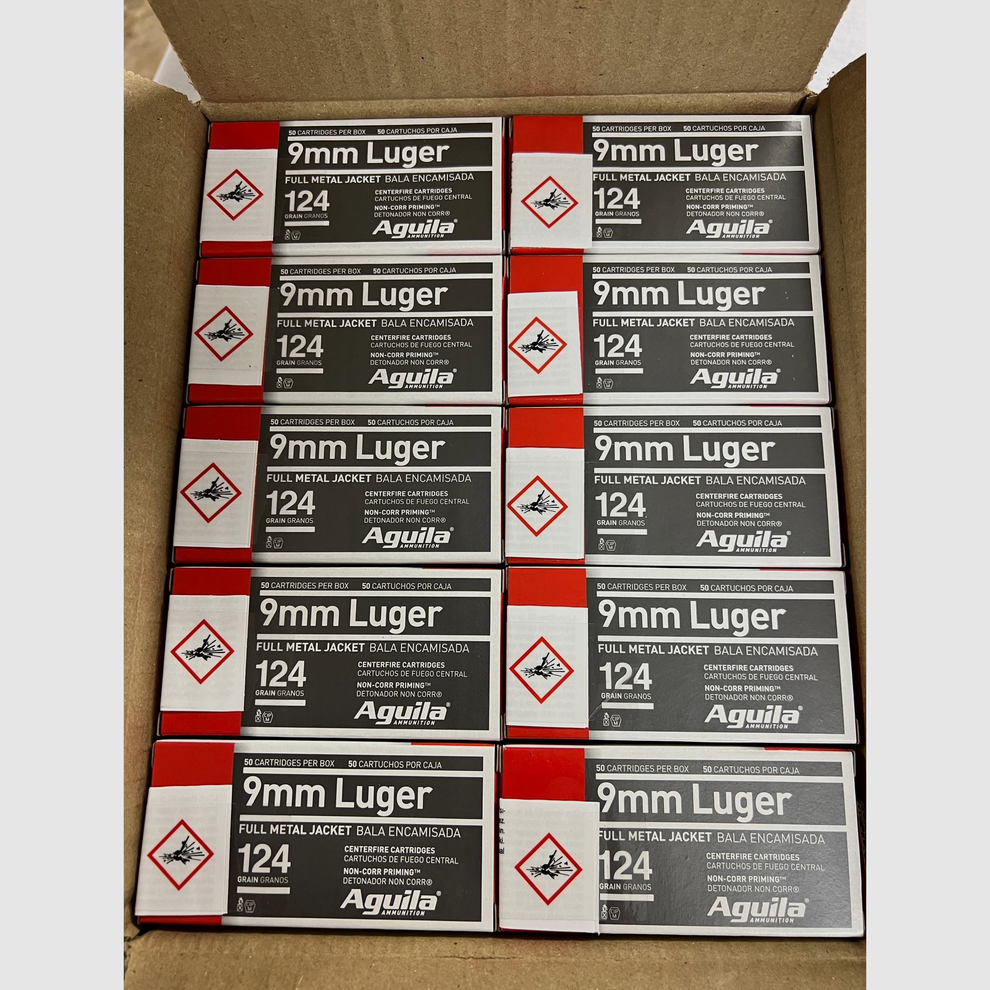 Aguila *500 Stück* Standard 9mm Luger (9x19) FMJ 124 grs Pistolenpatronen