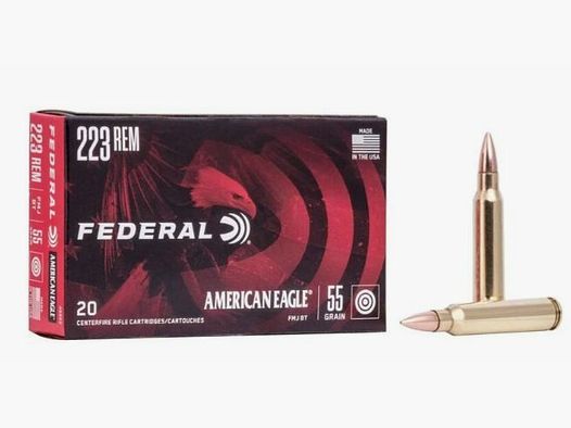 MUNITIONS FEDERAL .223 REM 55GR FMJ BT : VPE: 20 - 500 cartouches *EWB requis obligatoire EXPÉDITION ADR: +50€ - Retrait sur rendez-vous possible