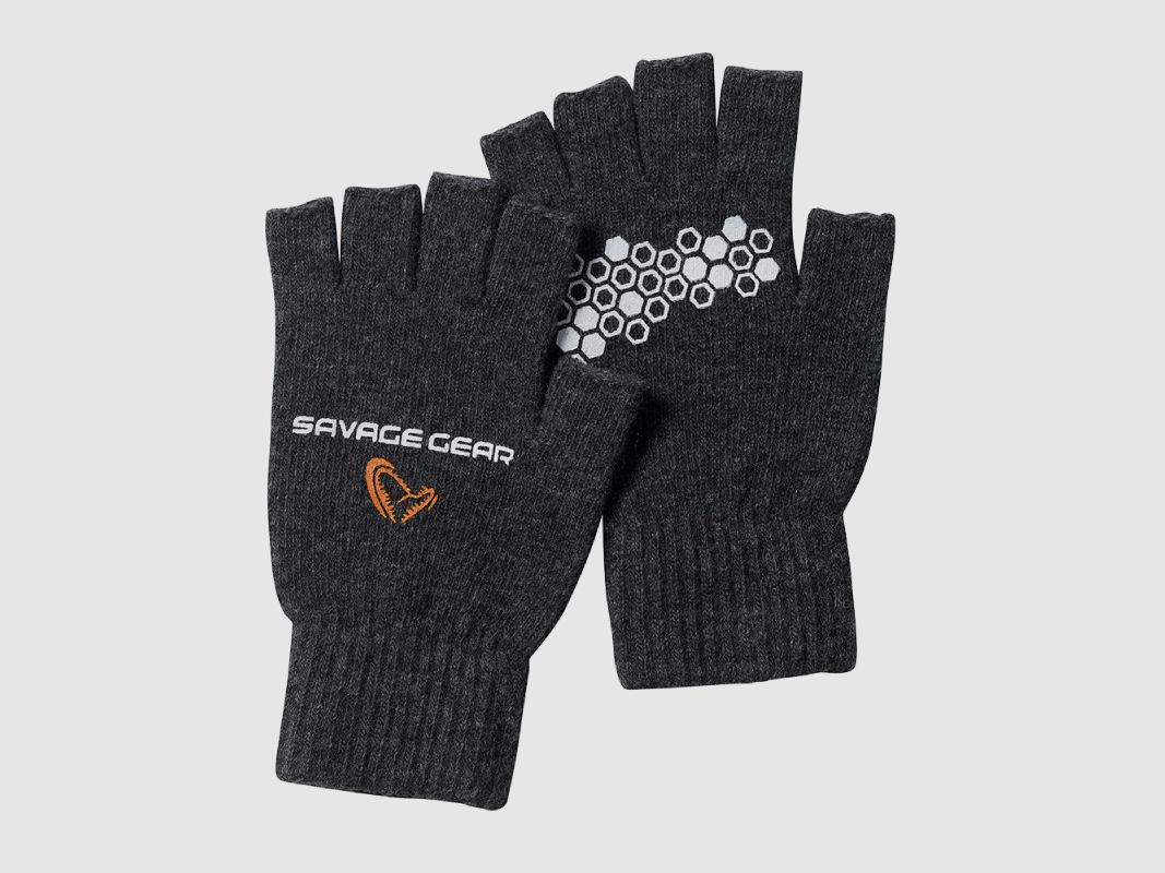 Savage Gear Knitted Half Finger Glove Dark Grey Melange Large