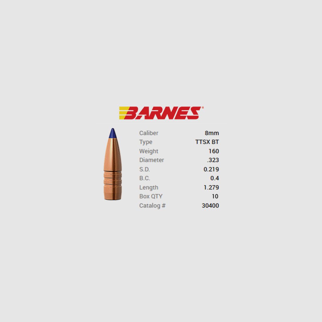 TESTPACK - Barnes Geschoss 8mm/.323 160GR Tipped TSX BT 10 Stück