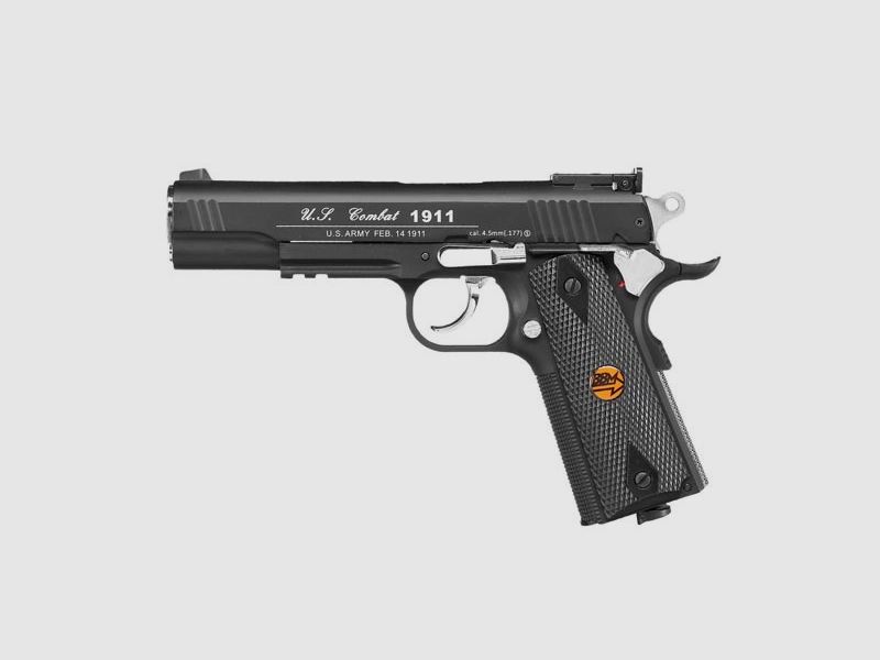 Bruni Guns US Combat M1911 CO2 Luftpistole Kal. 4,5mm BB Non Blowback mit Metallschlitten schwarz
