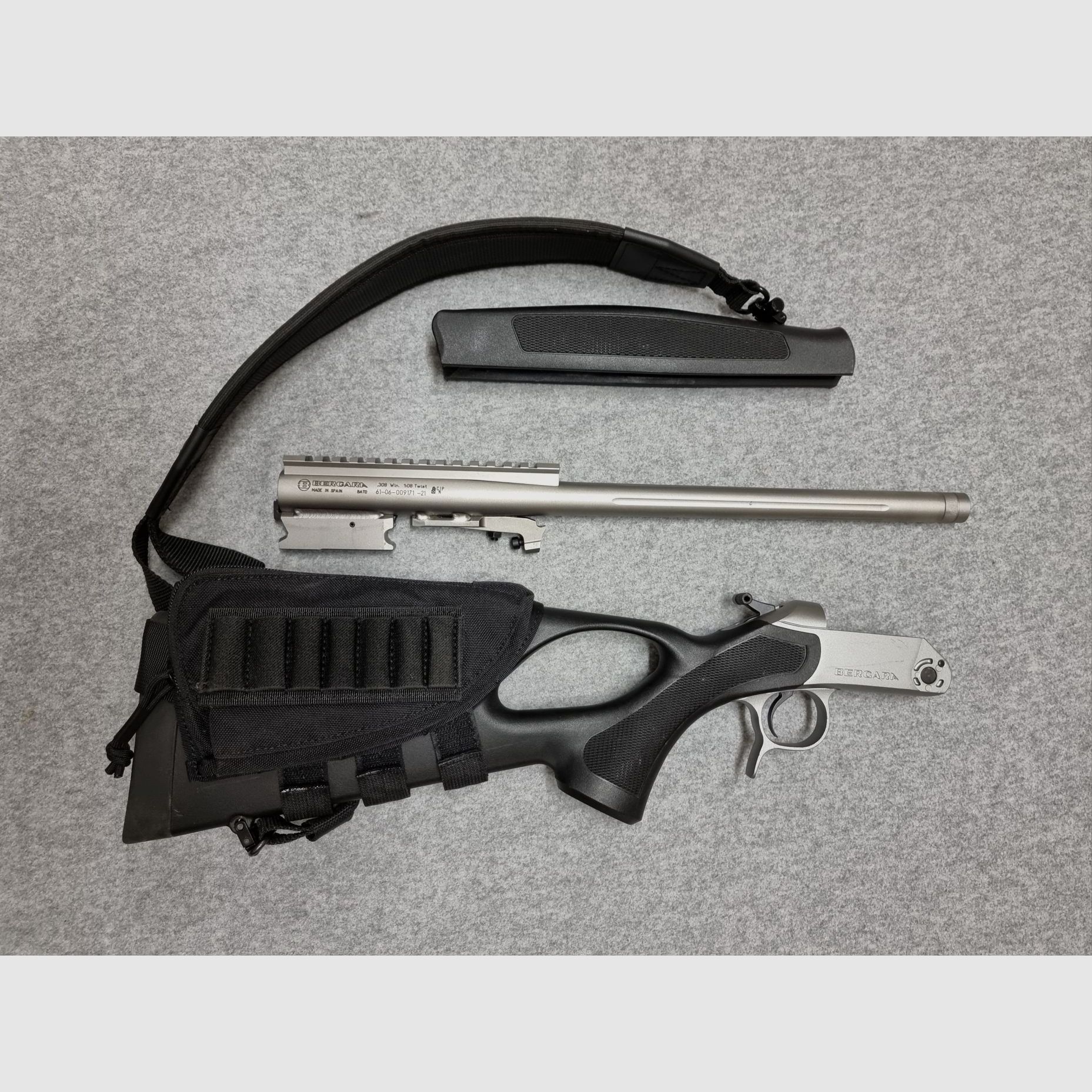 Bergara BA13 Stainless - .308 Winchester - Kipplaufbüchse - mit Stahlschiene, Neoprenriemen und Schafttasche
