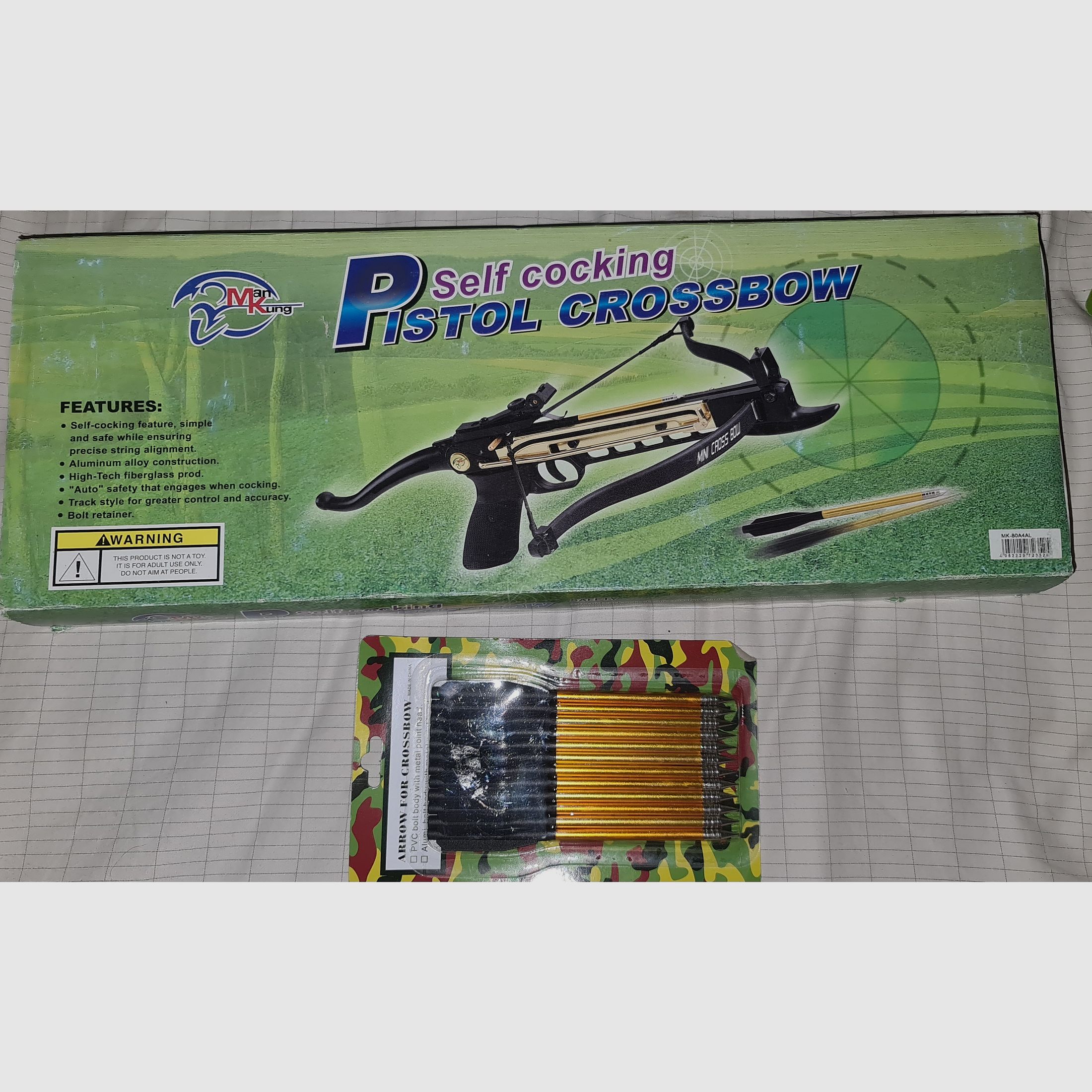 ARMBRUST SET FAUST HAND PISTOL CROSSBOW NEU + 12 ERSATZ PFEILE 