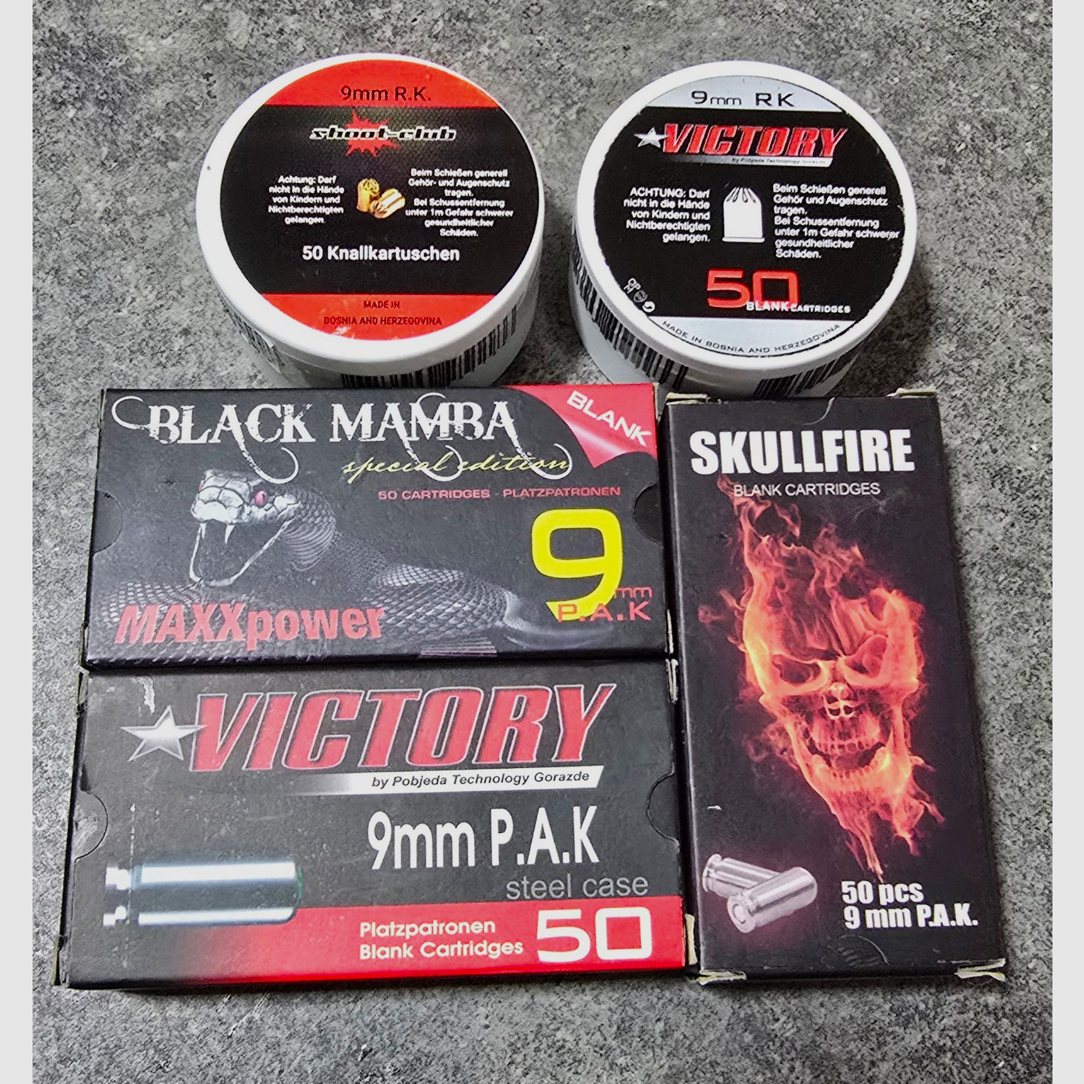 Platzpatronen 9mm PAK 9mm RK .35 .45 Short Walther Skullfire RWS Berserk