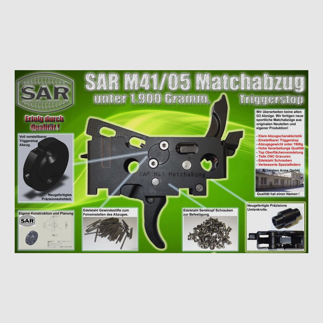 Schwaben Arms GmbH	 SAR M41/43 Matchabzug unter 1900 Gramm Triggerstop für HK33 ähnlich Waffen Heckler&Koch HK43,MKE T43