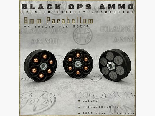 18x + 2 9mm Parabellum BLACK OPS AMMO HDR 50 TR cal.50 Munition T4E Umarex HDR50 TR50