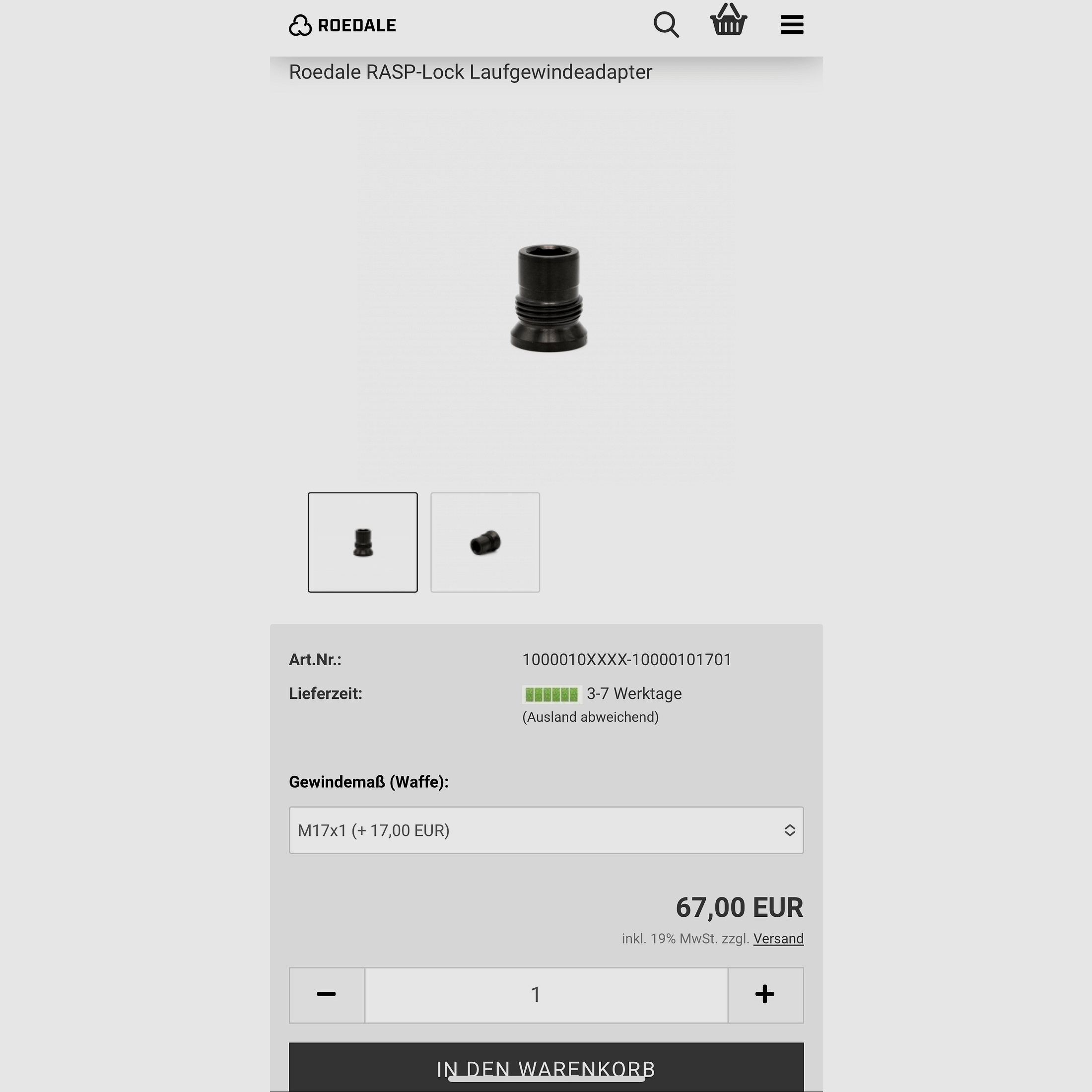 Roedale RASP Adapter Gewindeadapter