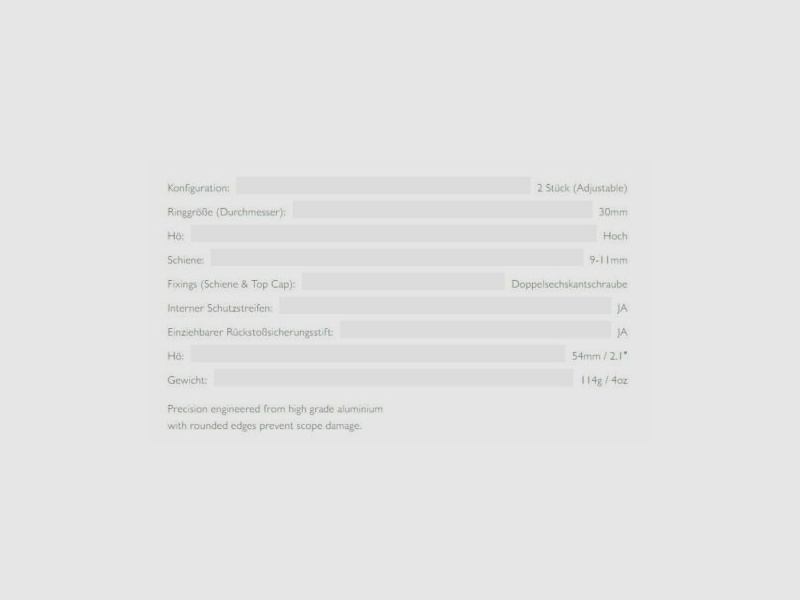 HAWKE 22140 30mm Montaż pierścieniowy wysoki do szyny 9-11mm REGULOWANY