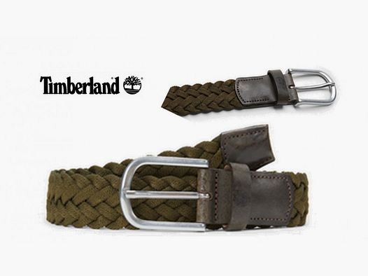 TIMBERLAND Gevlochten Riem met Elastische Leren Details in Groen