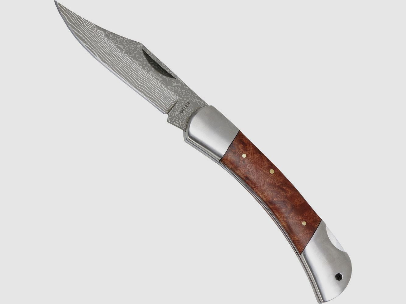 Damascus pocket knife with root wood