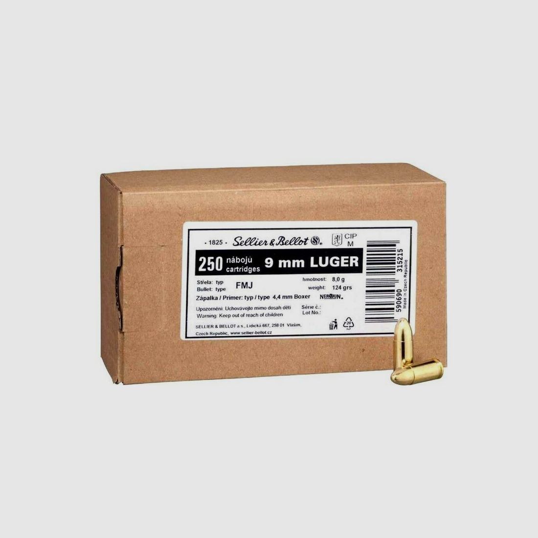 SELLIER & BELLOT Schüttpack 9 mm Luger Volle Mantel 8,0g/124gr - DE LAATSTEN!