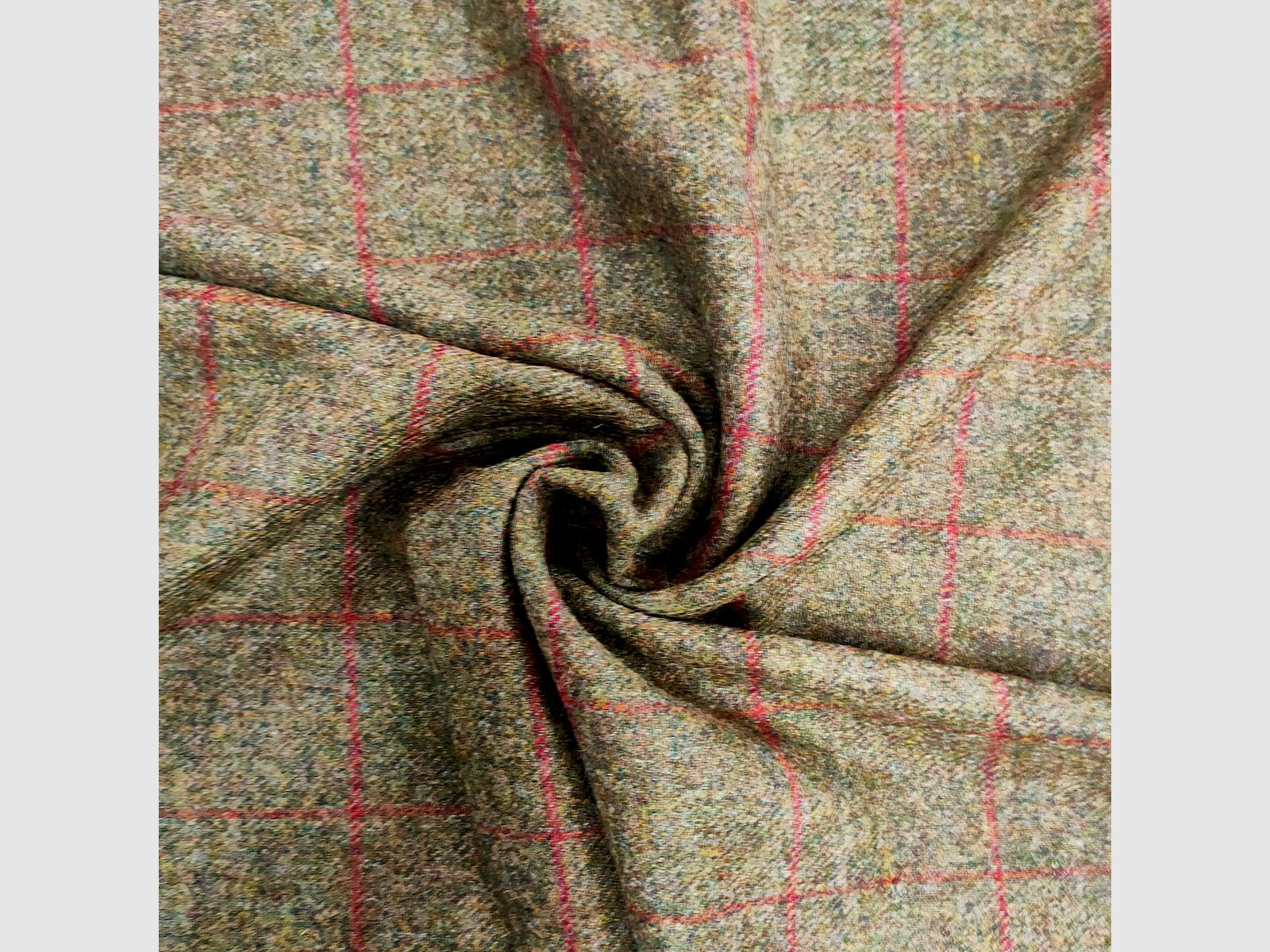 Tweed, grün mit roten Überkaros