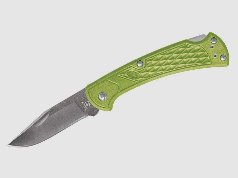Cuchillo de bolsillo Buck 112 SLIM SELECT, verde-amarillo, Back Lock, escalas de mango de plástico, extractor de uñas, clip de cinturón