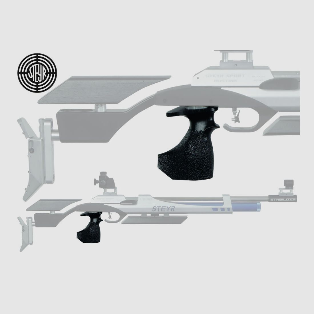 Matchgriff fĂĽr Steyr Luftgewehre LG 100 und LG 110, rechts, GrĂ¶Ăźe M, schwarz