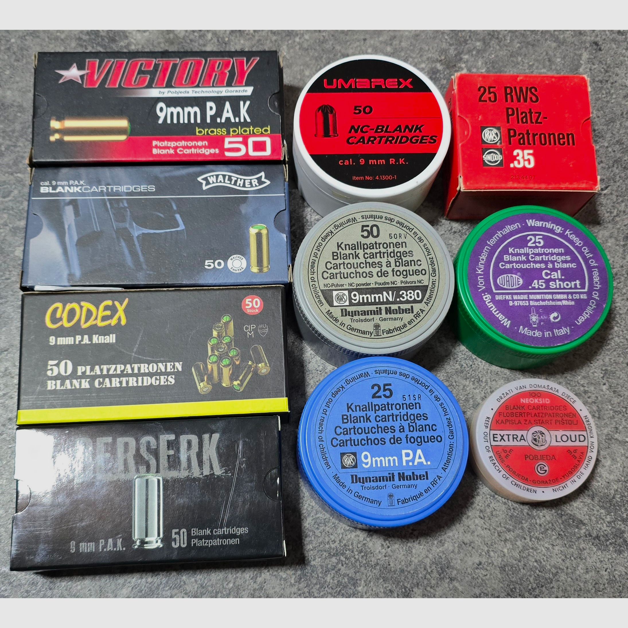 Platzpatronen 9mm PAK 9mm RK .35 .45 Short Walther Skullfire RWS Berserk