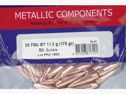 PPU Projectiles .30 - 308 en 175 Grain / 11,34 Grammes FMJ BT - Projectiles à Plomb Complet