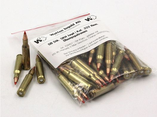 SKH Chasse, .222 Rem. cartouche d'entraînement, TM, 40 gr., 50 pcs. (projectile Hornady V-Max)