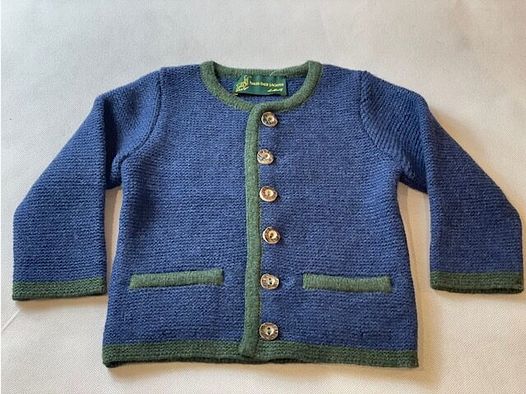 Kinder Strickjacke Merinowolle in Dunkelblau/Grün