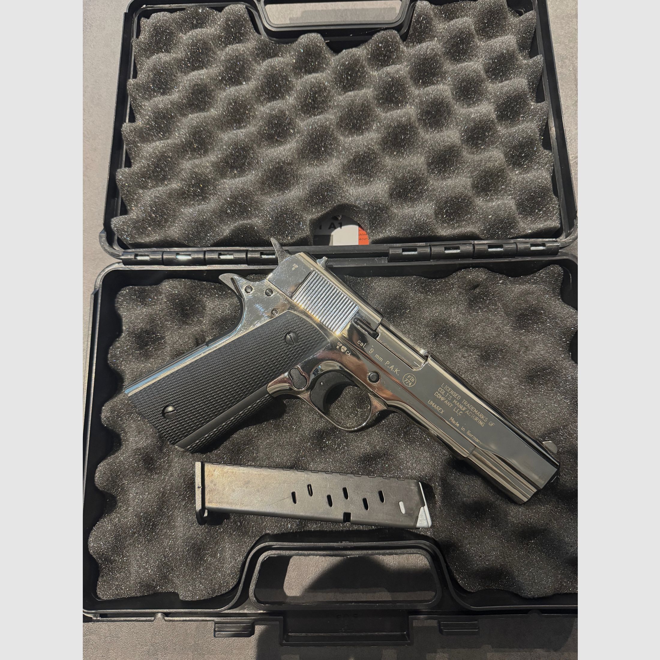 1911 pistola de fogueo 9mm P.A.K. cromo – sin disparar