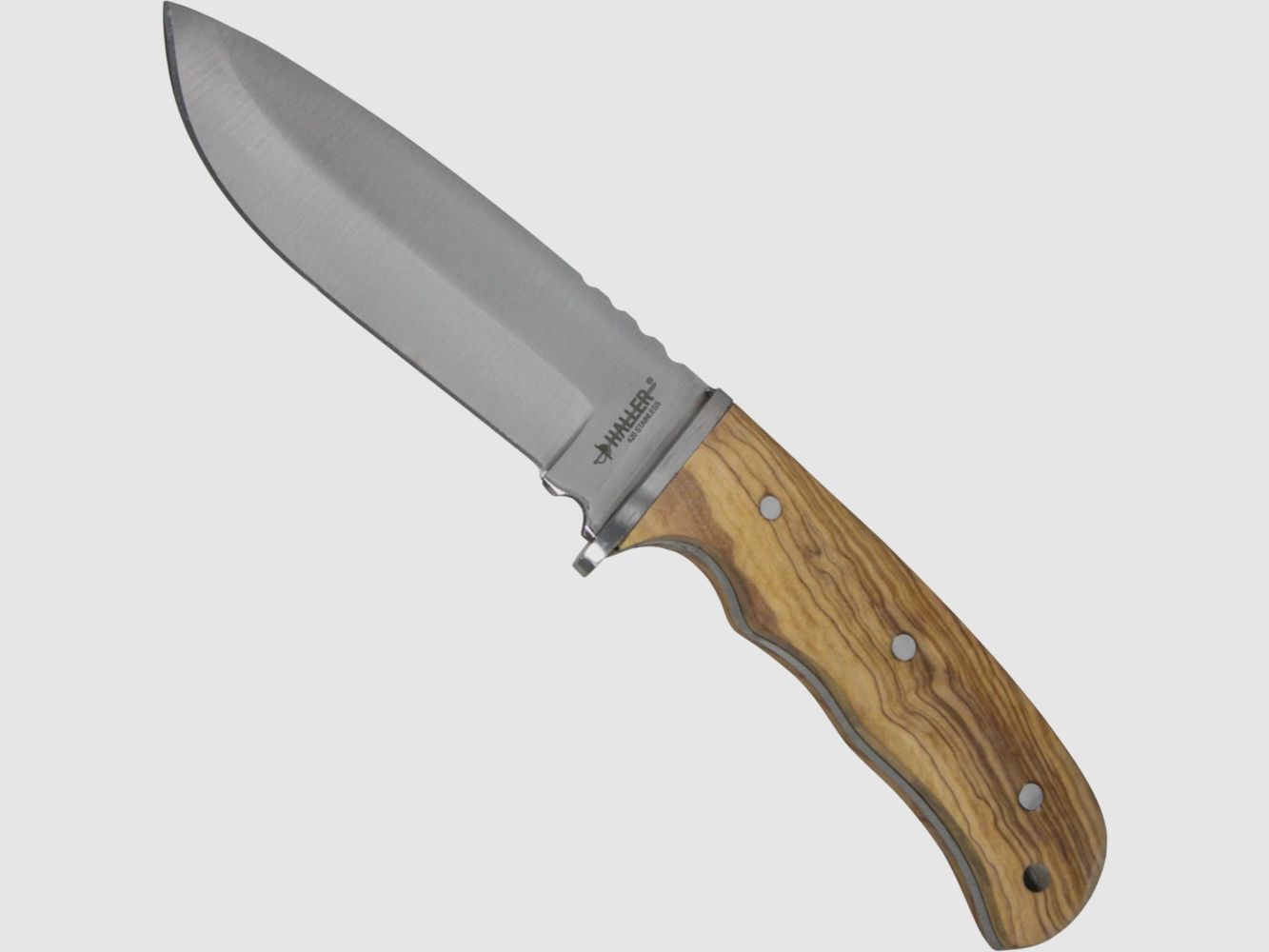 Coltello con manico in legno d'olivo e fodero in pelle
