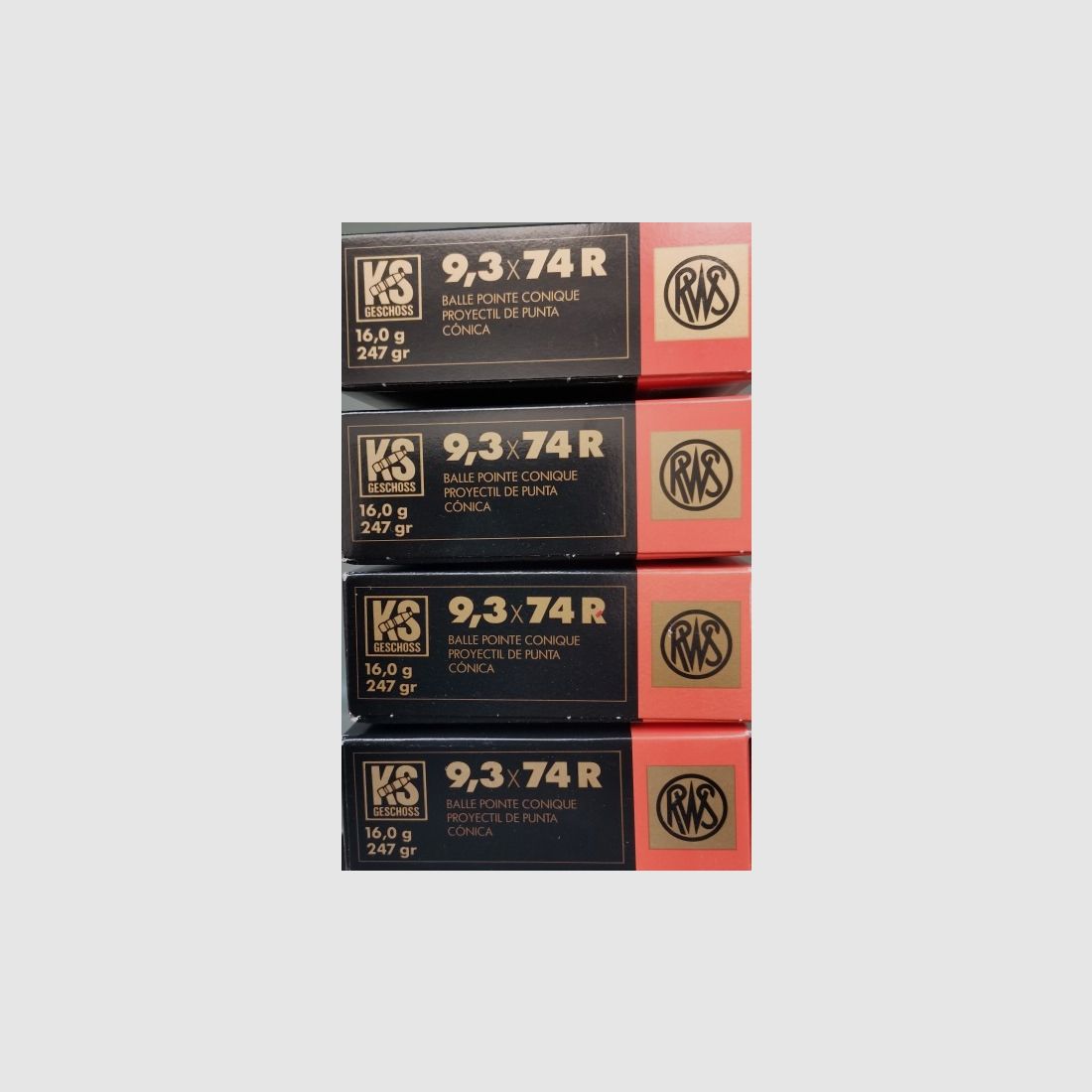 Cartouches de carabine 9,3 x 74R, pointe conique 16,0 g, 80 pièces, même numéro de série